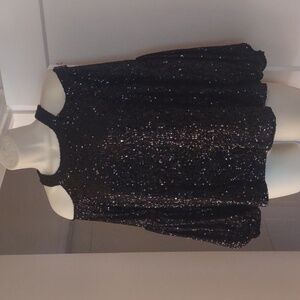 Love Token Black Sequin Blouse With Puffy Sleeves Size SMALL